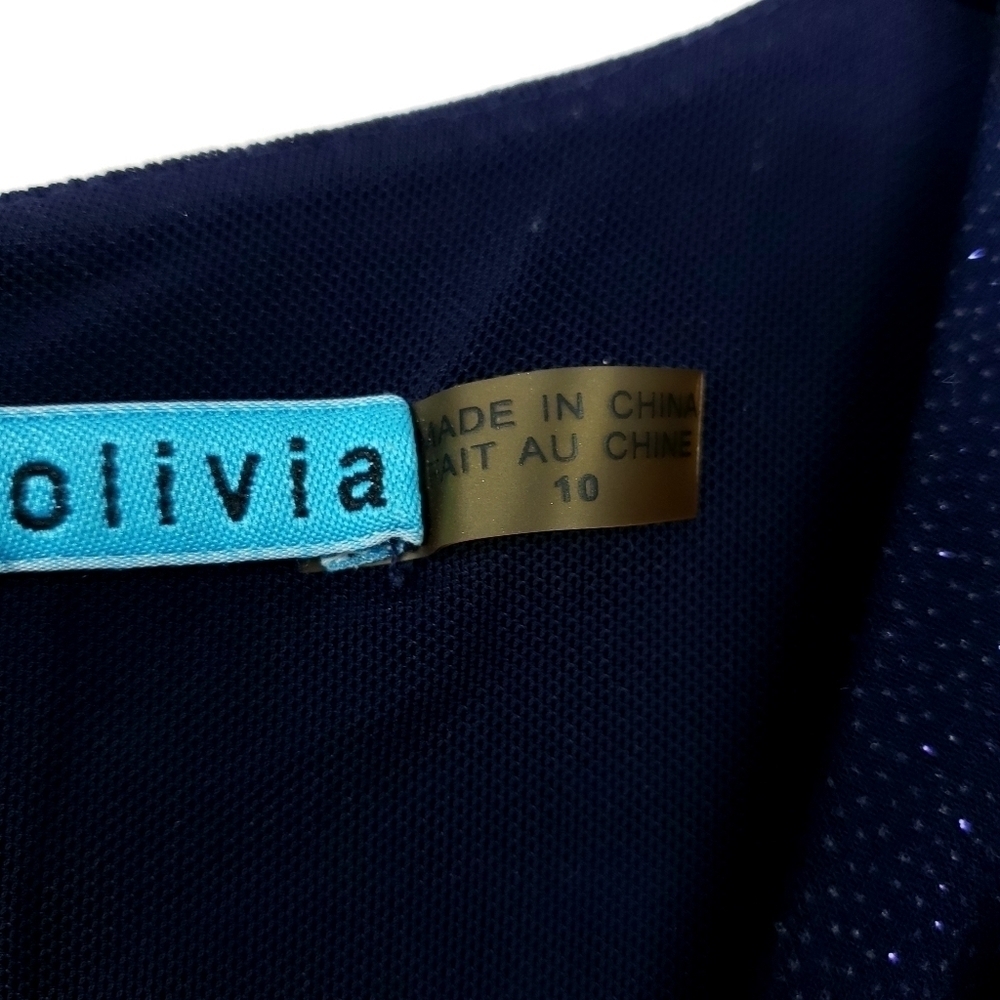 Alice & Olivia navy shimmer fitted body con side rouched back zip dress sz 10 - Picture 7 of 8